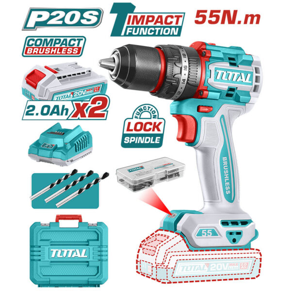 taladro inalambrico, taladro percutor, taladro inalambrico total, taladro 20v, taladro 55nm